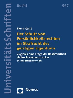cover image of Der Schutz von Persönlichkeitsrechten im Strafrecht des geistigen Eigentums